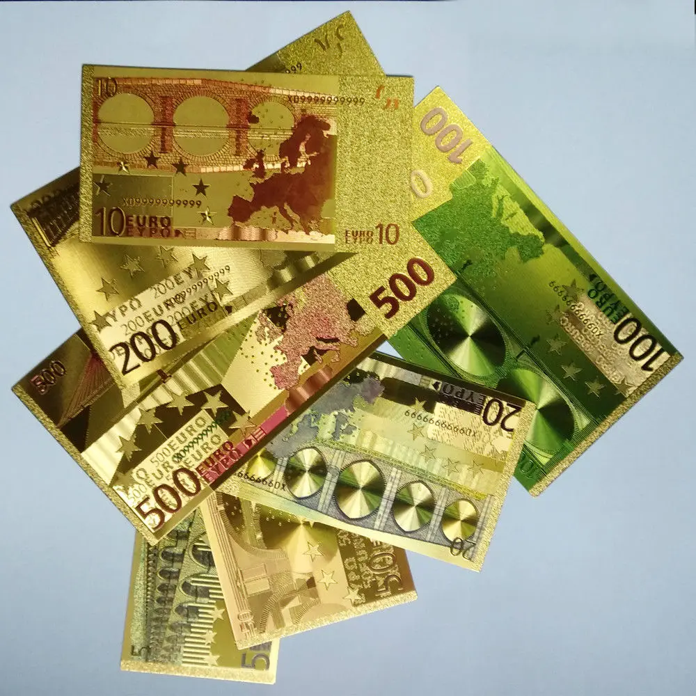 24k Gold Foil Full 7PCS Euro Or US Dollor Set Banknote Collection Decoration Souvenir Gift Creative Waterproof Paper | Дом и сад