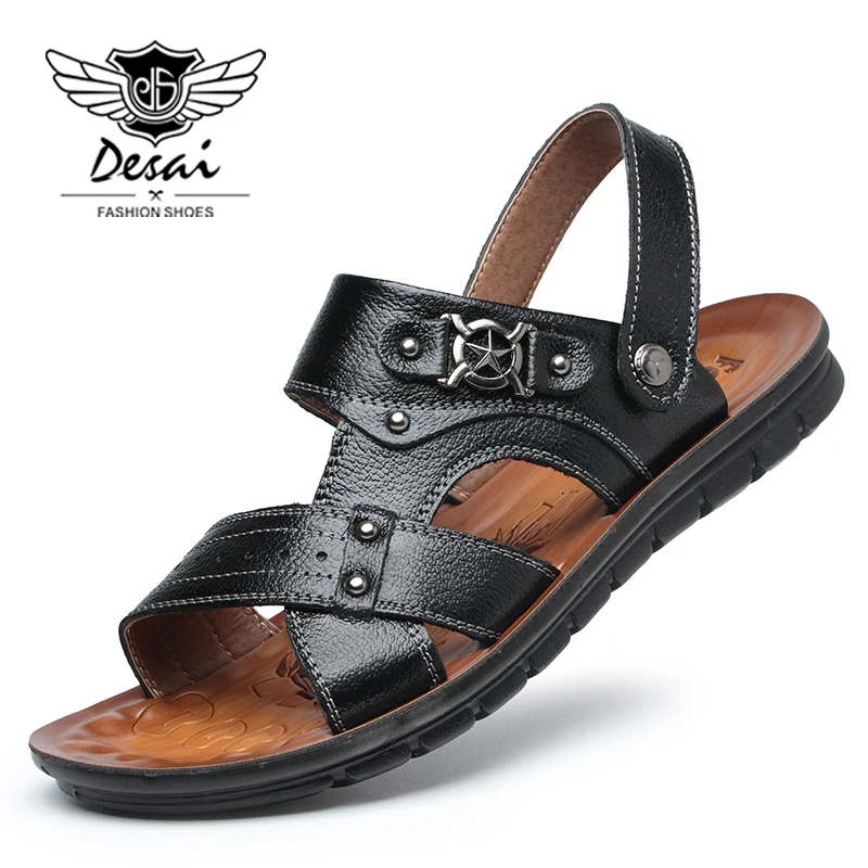 

2018 New Sandals Men Summer Shoes Non-slip Casual Beach Shoes Genuine Leather Sandals Black Brown Summer Breathable Shoes