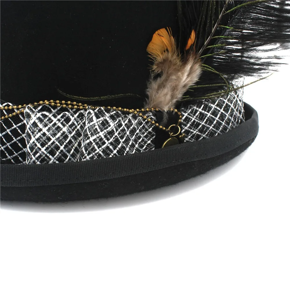Шерсть DIY Для женщин Для мужчин фетровая шляпа стимпанк шляпа steam punk Шестерни фетровых шляпа шляп очки ручной работы Кепки павлиньи перья 20