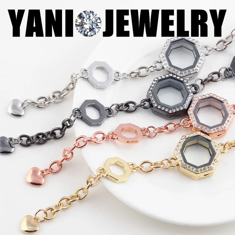 

Shuyani 10pcs/lot Alloy Hexagram Shape Floating Locket Bracelet with Rhinestone Glass Charms Locket Bracelet for Women