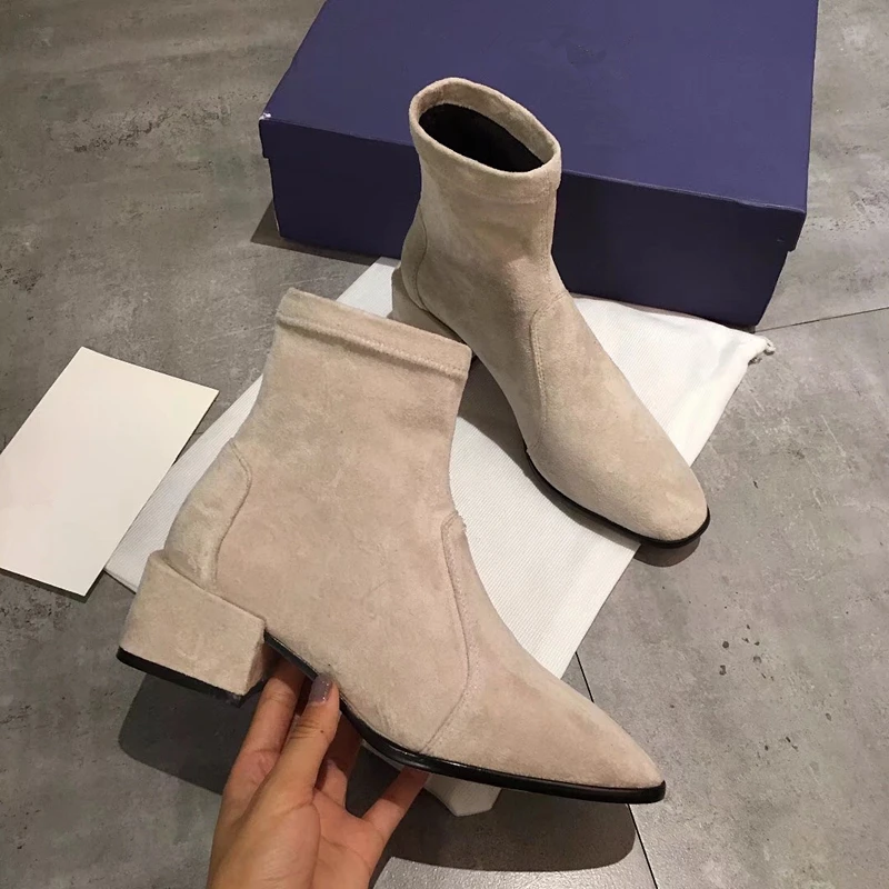 

Botas Femininas De Inverno Block Heels Suede Slip On Suede Ankle Boots Street Fashion Shoes Round Toe Women Shoes Women Boots 41