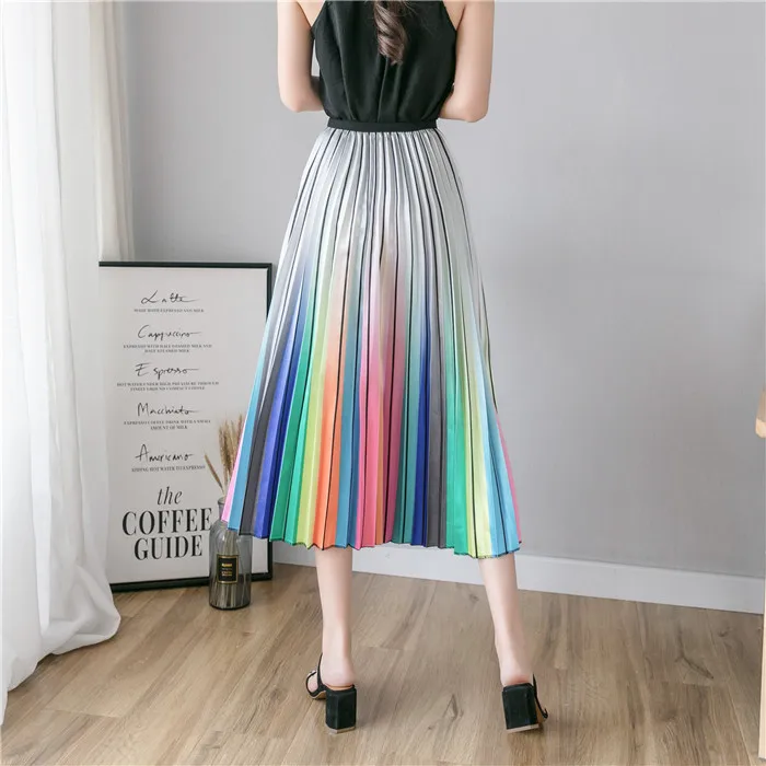 ATKULLQZ high quality factory direct spring summer clothes new rainbow skirt long skirt big swing woman skirt with lining