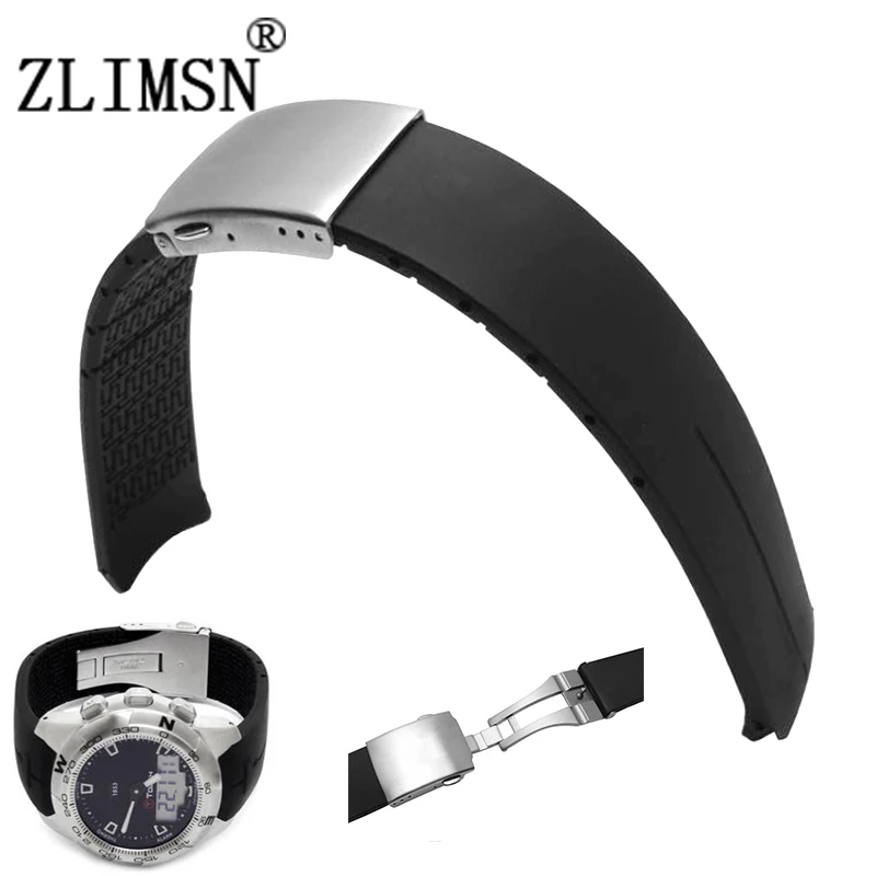 ZLIMSN Mens Silicone Rubber Watch Band Strap Stainless Steel Buckle