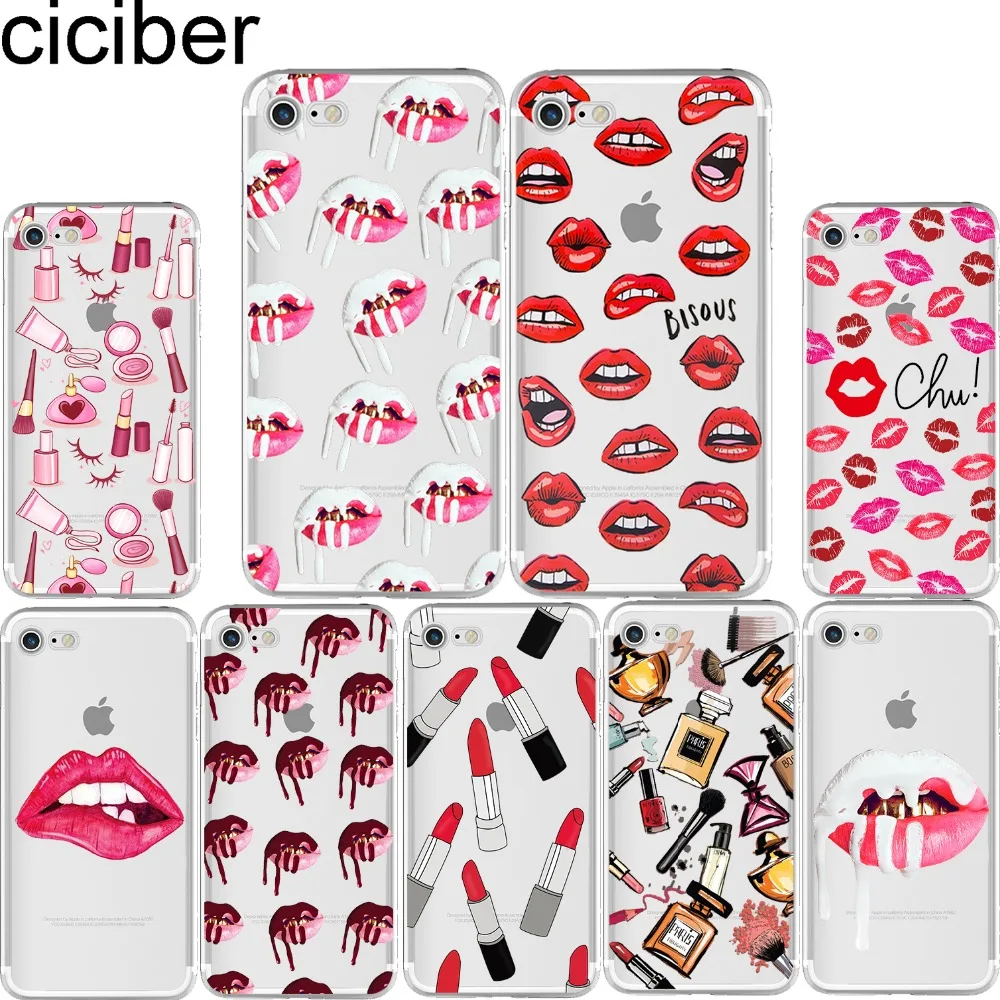 

ciciber Kylie Jenner Sexy Girl lips lipstick kiss pattern soft phone cases cover for iPhone 6 6S 7 8 plus 5S SE X Coque fundas