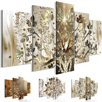 

5 Pisces Yellow Royal Tree Canvas Painting Happiness Posters Falling Leaves and HD Prints Wall Art Pictures for Living Room
