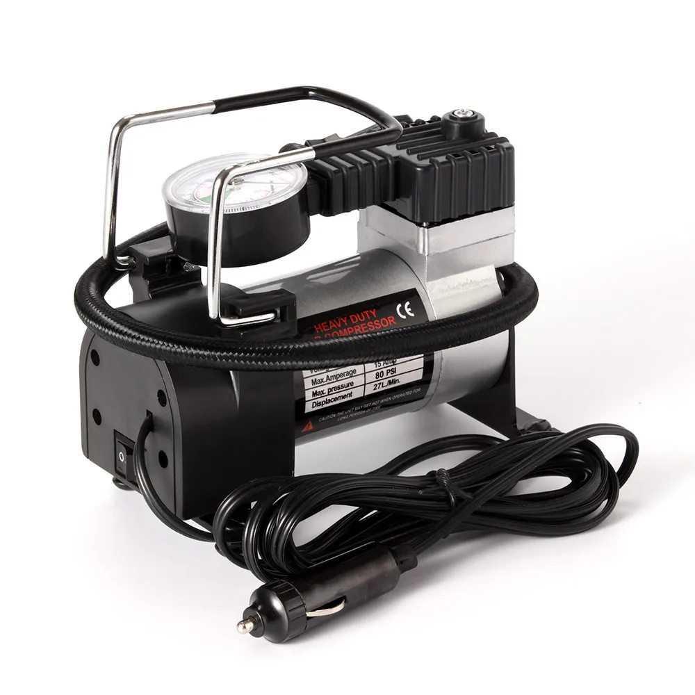 HOUTBY Portable 12V Car Motor Bike Tyre Inflator Electric Pressure Air Compressor Pump PSI Tools Gauge