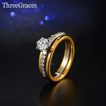 Threegraces Jewelry новые модные золотые Цвет и белого золота Цвет Нежный CZ камень Для женщин стекируемые двойные кольца для свадьбы RG034