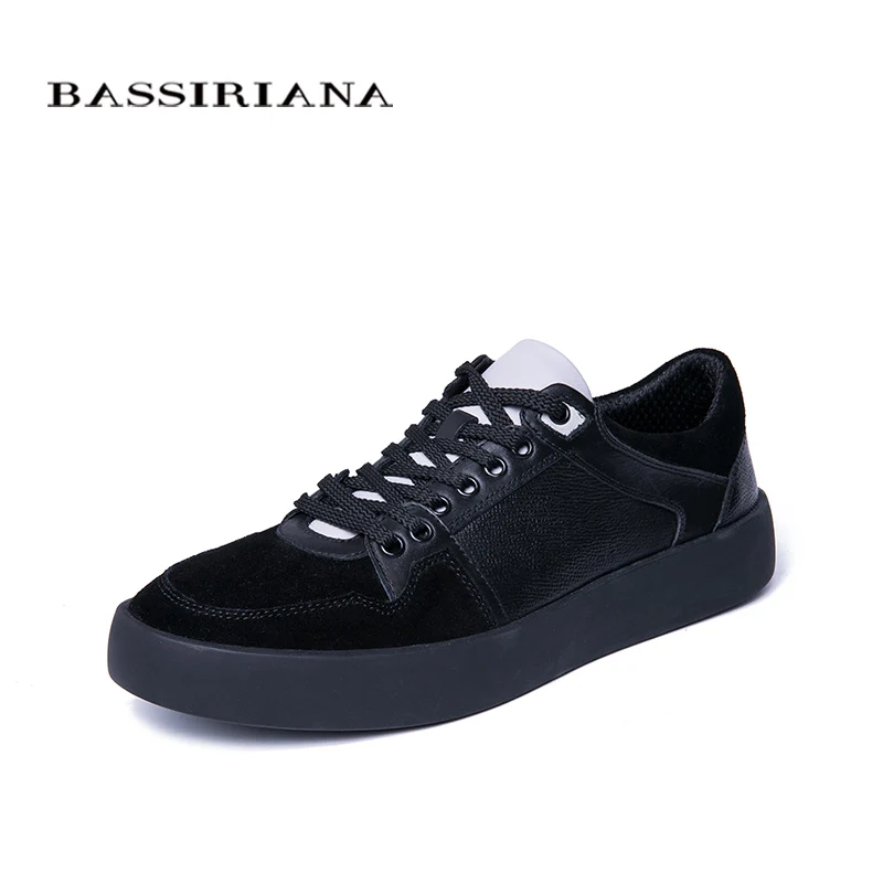 BASSIRIANA/Новинка г. мужская повседневная обувь из натуральной кожи на шнуровке, удобная обувь с круглым носком, весна-осень, размеры 39-45, ручная работа - Цвет: black