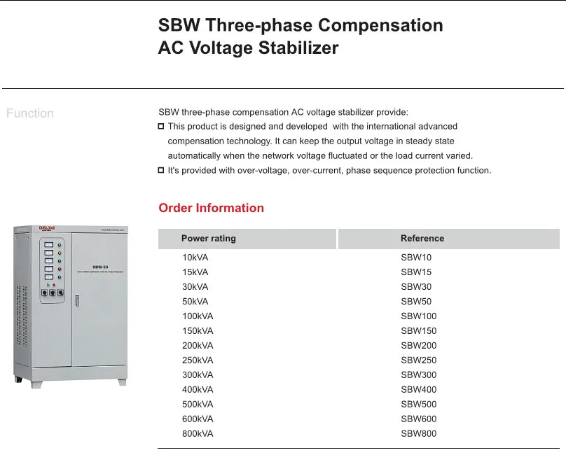 DELIXI SBW-D30KVA(30 кВт) Высокая мощность компенсации трехфазный стабилизатор напряжения 30 кВА регулятор напряжения выход 380 В