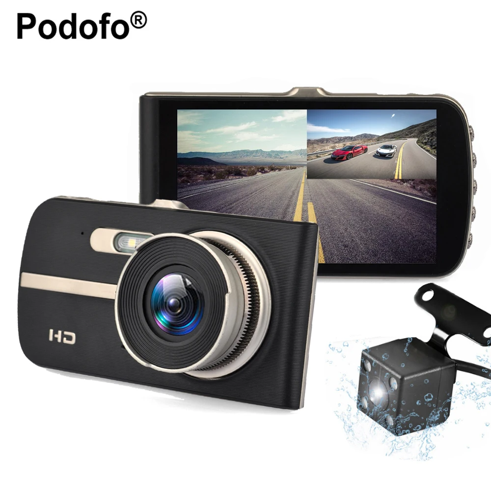 

Podofo 4.0" Car DVR Camera Dual Lens Rear View Registrar Novatek 96658 Night vision Car Dvrs Dashcam Camcorder Loop Recording
