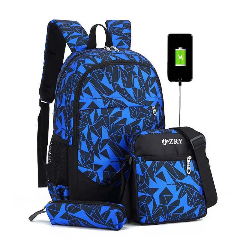 

New 2019Male Backpack for Teenagers Boy School Bags Children Waterproof Oxford USB Charge Design Bag Boy Backpack Schoolbag