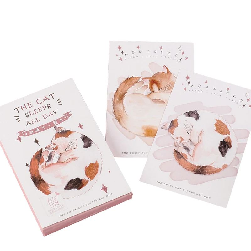 

30pcs/lot Cartoon Sprout Animals 'The Cat Sleep All Day' Mini Cards Gift Postcards Wedding Greeting Card Party Favor Supplies