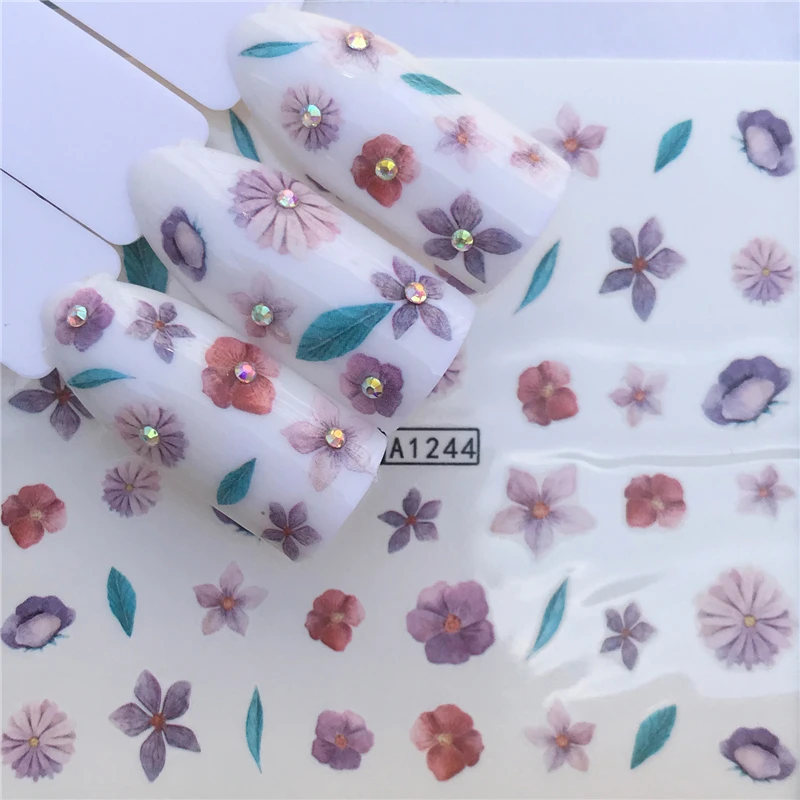 

FWC 2019 1 PC New Designs Flower Glitter Nail Sticker Water Transfer Animal Styles/Christmas Series Nail Art Decals