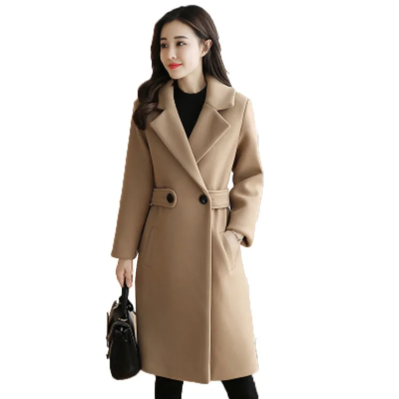 

High grade wool coat 2018 Korean new winter jacket female long warm wool jacket coat women loose solid woolen coat plus size 3XL