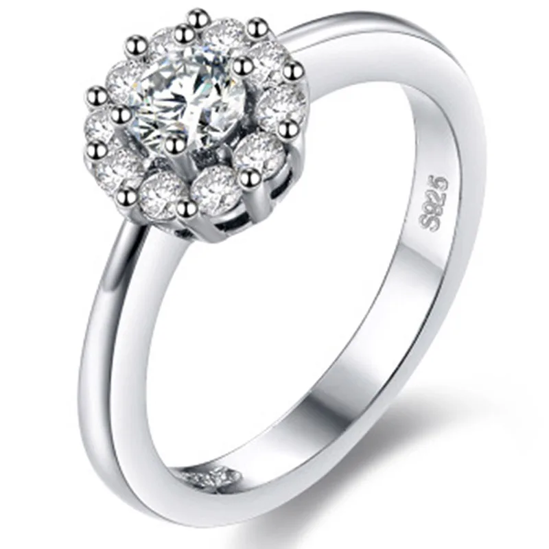 

New Arrival Vintage Big Stone Silver Color Wedding Rings For Women Charms Ring Flower Jewelry