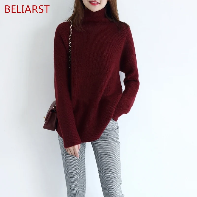 

Autumn and Winter New Women's Cashmere Sweater High Collar Pullover Fashion Loose Casual Knitted Sweater Sweater Large Size