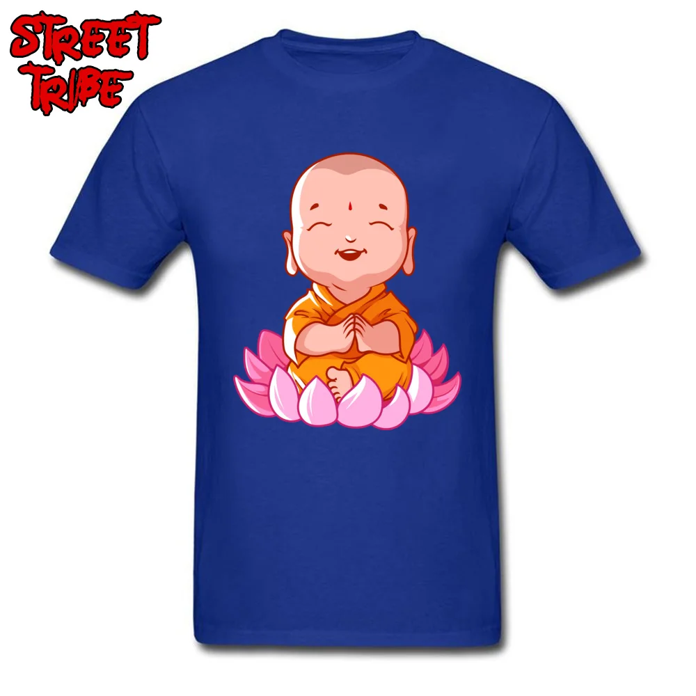 Design cartoon buddhism buddha T Shirt Oversized Summer Autumn Short Sleeve O-Neck Tees 100% Cotton Men Normal Tee Shirt cartoon buddhism buddha blue