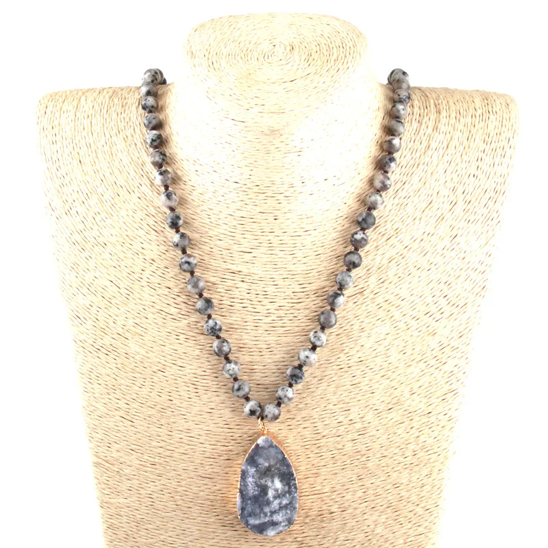 Модные, натуральная карта камень длинные завязывают Druzy подвеской капелькой из Цепочки и ожерелья Для женщин ожерелья-Лассо