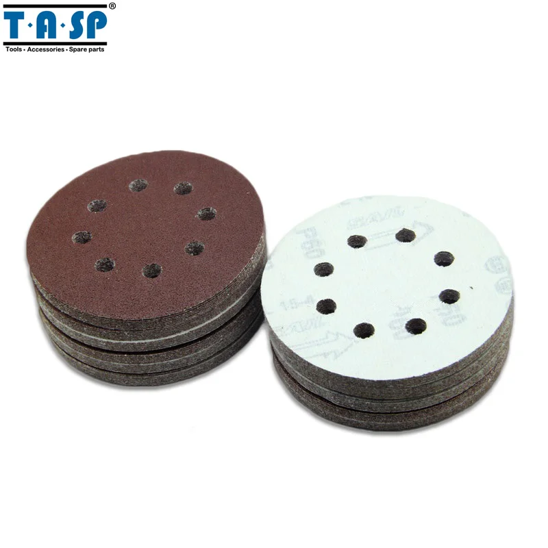 

Free shipping 25 Pieces Velcro 5" 125mm 8 Hole Sanding Discs Various Grits 60 80 120 180 220 Sandpaper