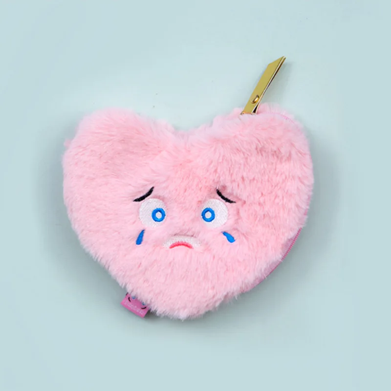 Забавное лицо, плюшевый ворс, сменная посылка, прекрасная карточка для вышивания, набор, многоцелевой, в форме сердца, плюшевый Кошелек, новинка, игрушка - Цвет: pink colour