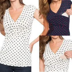 Кружевная блузка для беременных; Женская Удобная футболка с короткими рукавами и принтом в горошек для кормления грудью