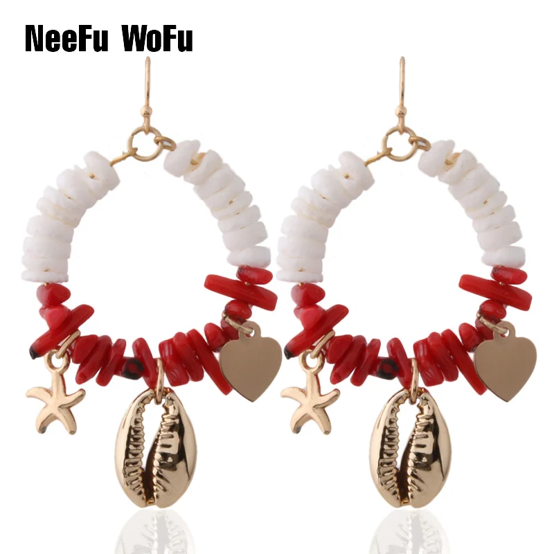 

NeeFu WoFu Drop Shell Earring for Woman brand coral Earring starfish Ear Ring Large Brinco Oorbellen Earrings