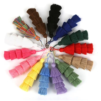 

6pcs/lot 8cm four layers Overlapping tassels silk fringe sewing tassel trim decorative key tassels for curtain home decoration