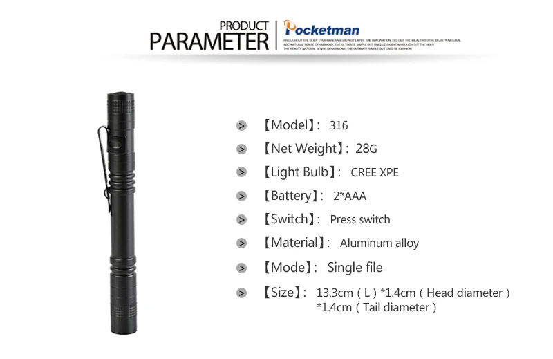 POCKETMAN ручка мини портативный светодиодный фонарик факел XPE-R3 вспышка свет батарея охотничья лампа от AAA батареи