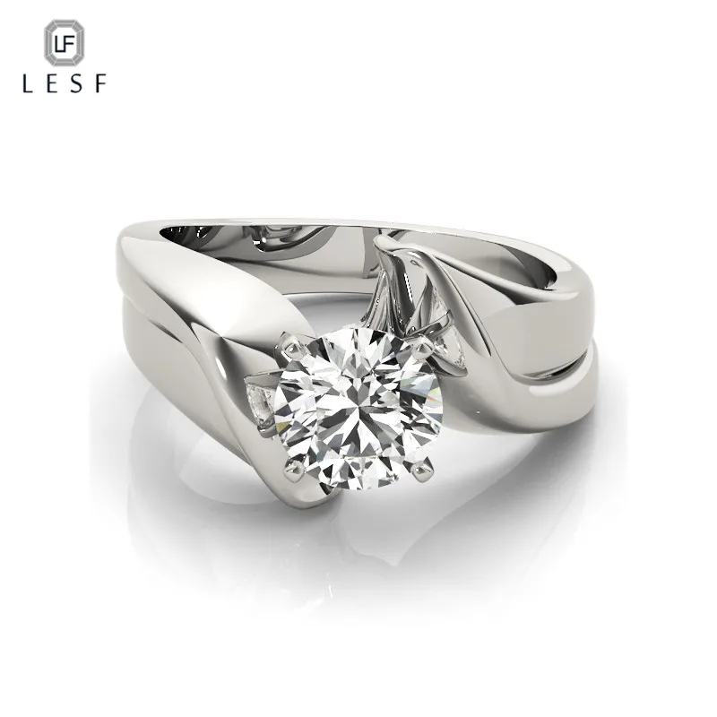 

LESF Fancy Shape 925 Sterling Silver Ring 1.0 ct Round Cut Simulated Sona Engagement Wedding Rings For Women Bridal Jewelry