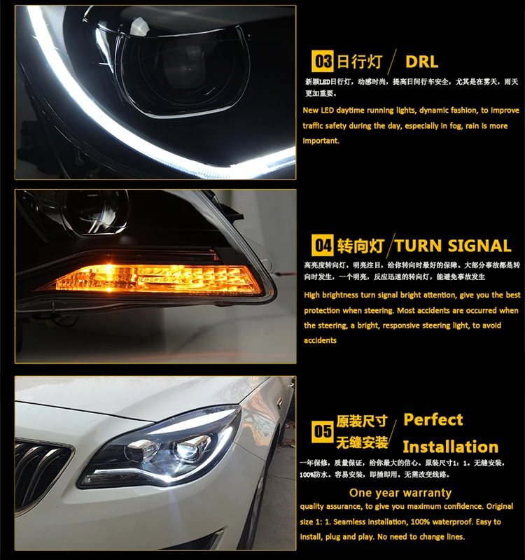 Lampever для GM для Buick Verano Regal Opel Insignia LED Фары для автомобиля DRL bi xenon объектив Высокая Низкая луч парковка спереди