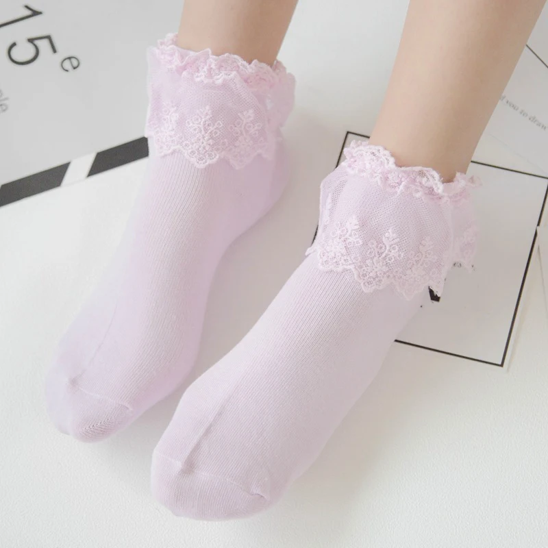 1 пара, женские кружевные розовые носки в стиле ретро с рюшами, милые хлопковые носки в винтажном стиле для милой принцессы, подарок