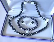 7-8mm Negro Cultivadas de Akoya joyería al por mayor Perla Caliente fascinante nuevo envío libre del Collar Pendiente de La Pulsera W0343
