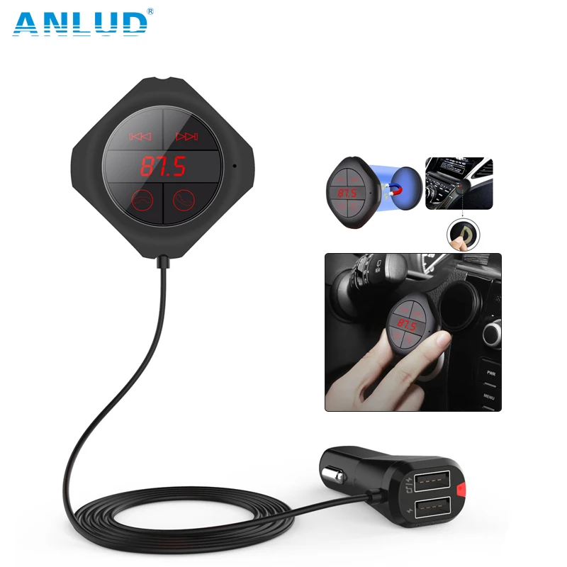 

ANLUD Bluetooth Handsfree Car Kit Wireless FM Modulator Magnetic Sticker Dual USB Charge FM Transmitter Bluetooth Car MP3 Player