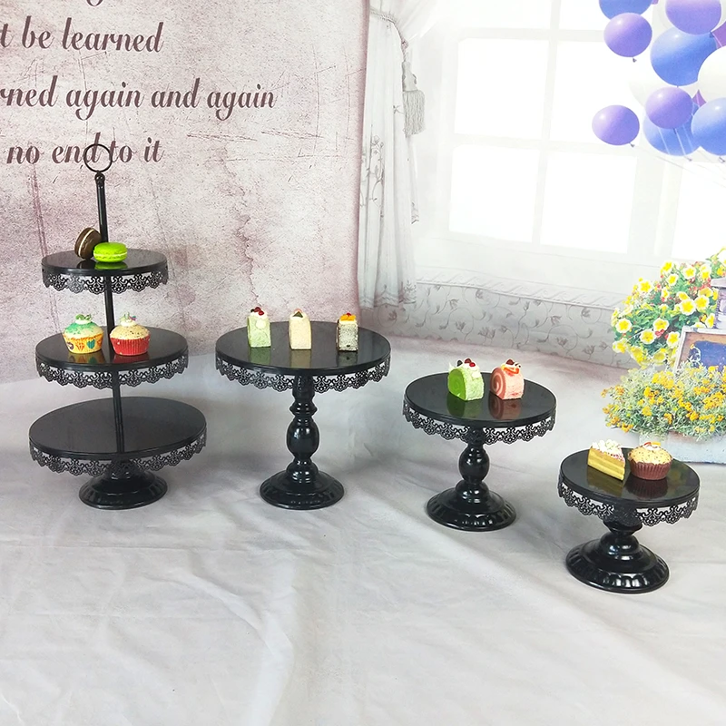 Европейский черный стеллаж для торта, свадебный стол для торта, декоративные вечерние, поставщик, десертная витрина, декоративный поднос для торта