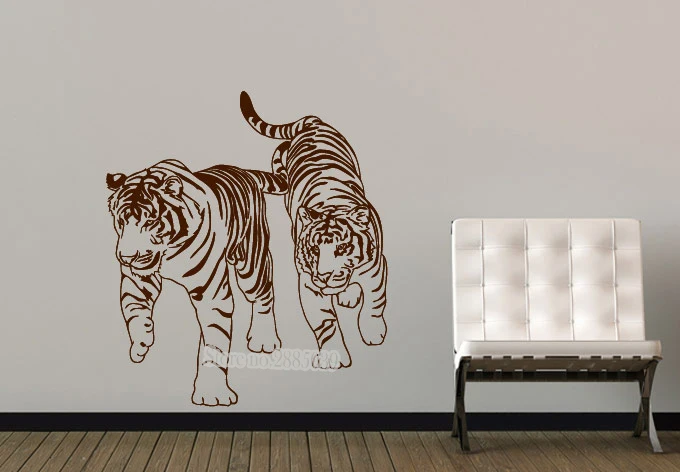 

Новое поступление, художественная настенная наклейка, красивый дизайн, Виниловый Съемный фон с изображением пары тигров для гостиной, дивана, декоративный постер LA368
