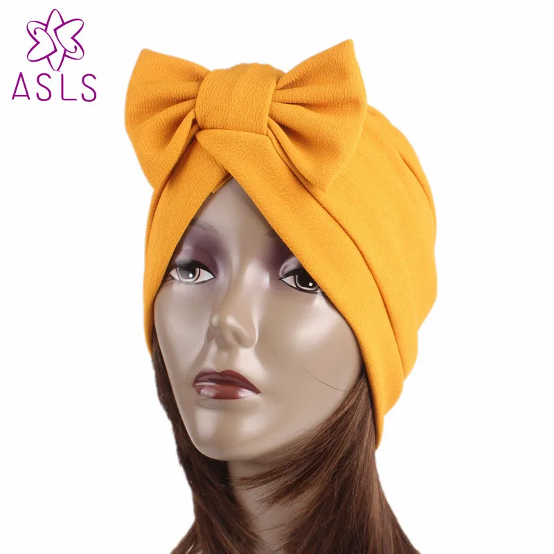 2017 New arrival fashion Women Bow Hat Beanie Scarf Turban Head Wrap chemo Cap for ladies