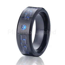 Alianza de fibra de carbono negro y azul cz diamond stone anillo de carburo de tungsteno anillo de matrimonio para hombres y mujeres