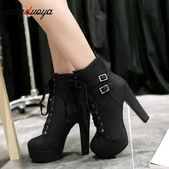 

platform high heel boots women ankle boots for women high heels sexy motorcycle boots platform shoes large size 42 bota feminina