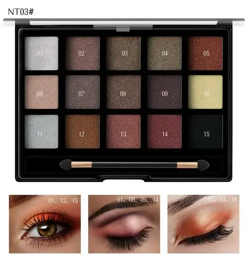 MISS ROSE 15Colors Nude Color Eye Shadow Makeup Professional Waterproof Flash Gold Nude Color Eye Shadow Makeup Tray TSLM2 - Цвет: Армейский зеленый