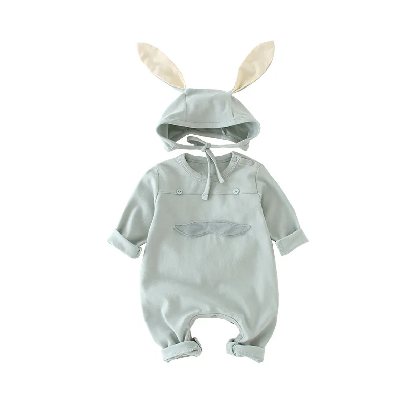 Детские хлопковые комбинезоны с милым кроликом и капюшоном для маленьких мальчиков и девочек, джемперы, одежда для малышей