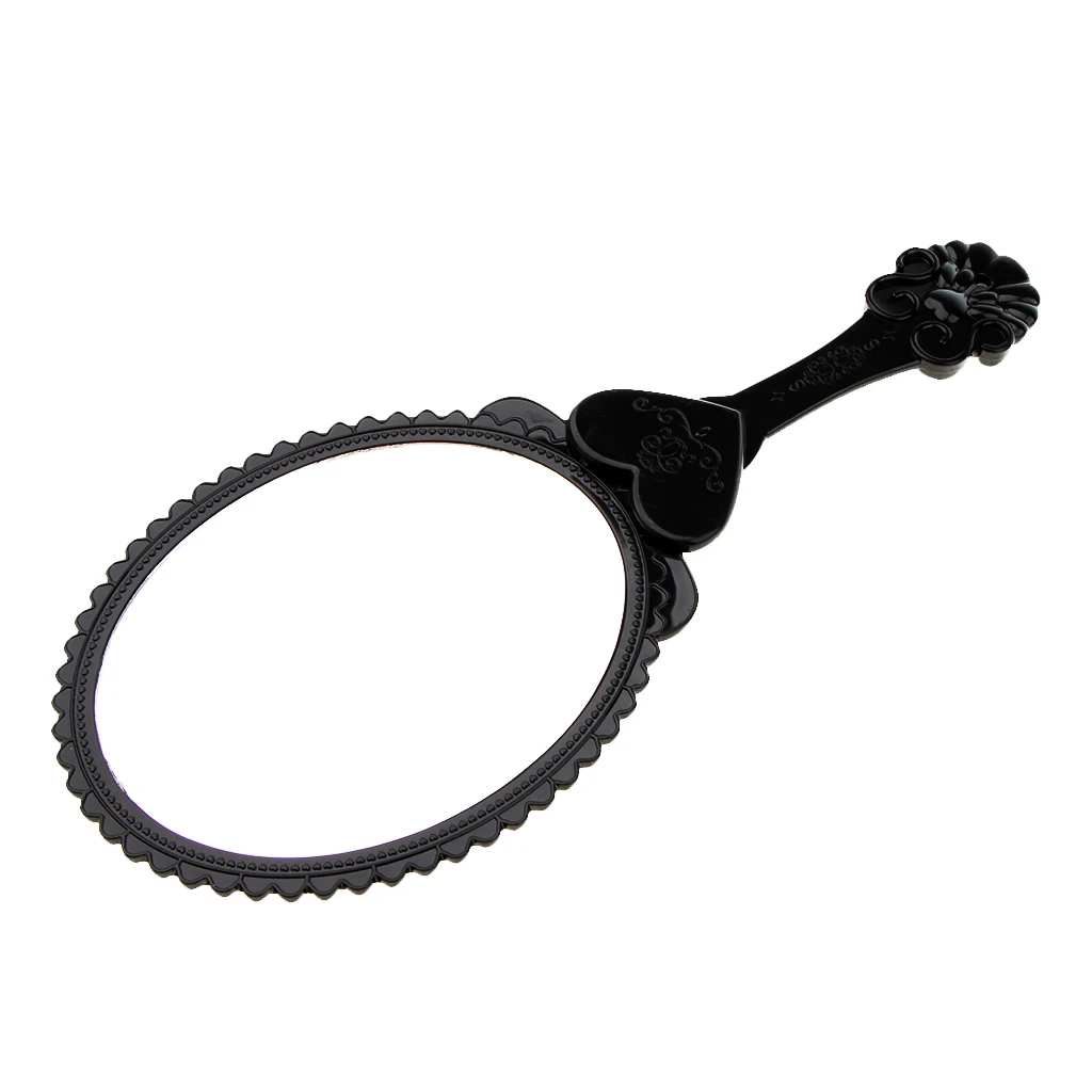 Antique Rose Flower Pattern Handheld Mirror with Folding Handle Countertop Stand 180 Degrees Full Folding Premium Black Plastic