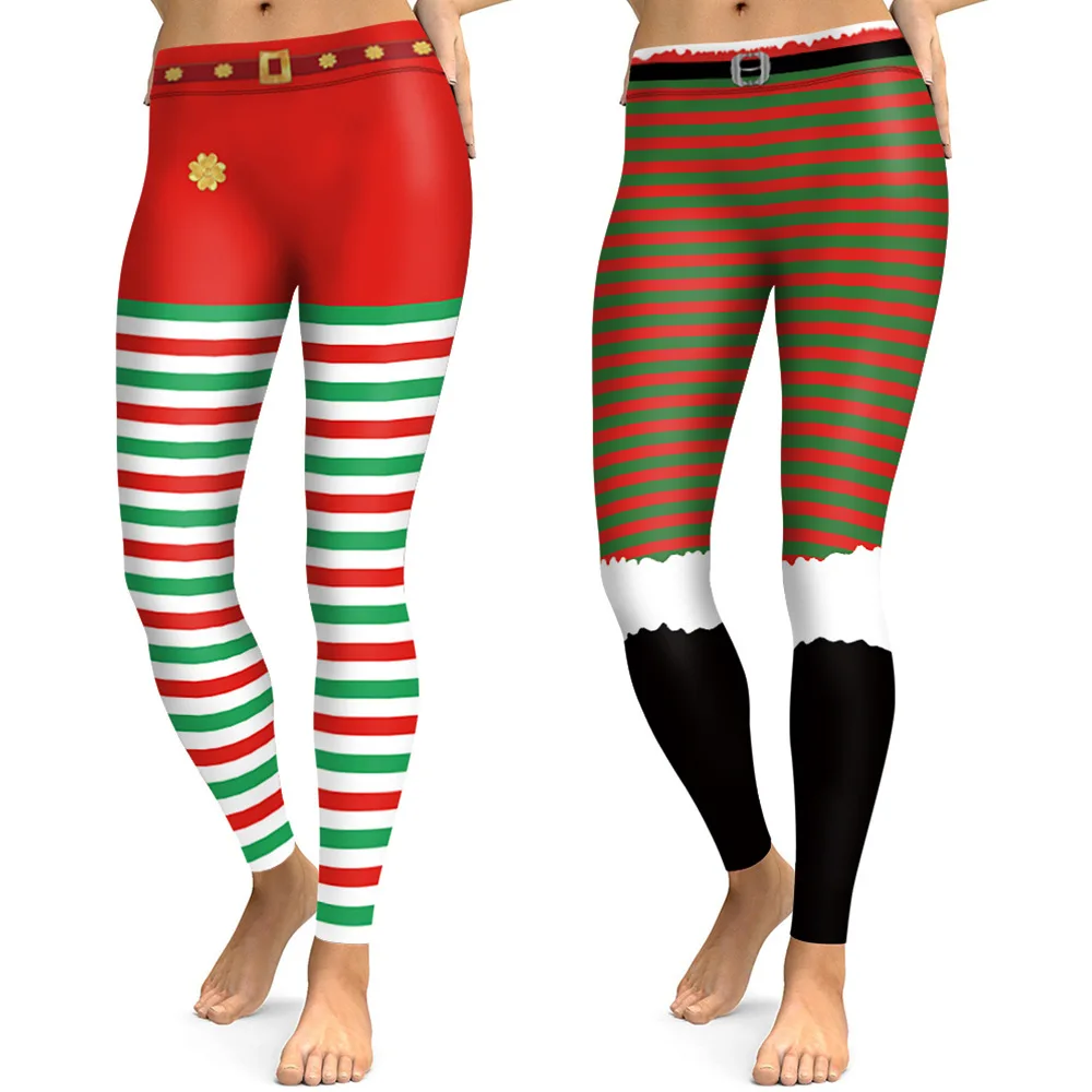 

Christmas Style 3d Print Cosplay Horizontal Striped Leggings Women Thermal Sexy Trousers Elastic Workout Lady Fitness Pants