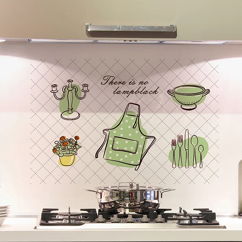 Kitchenware 60*90cm Flower Glasses Oil Proof Kitchen WALL Stickers Wall Sticker Vinyl Decor Decal Decoration Aluminum Foil paper
