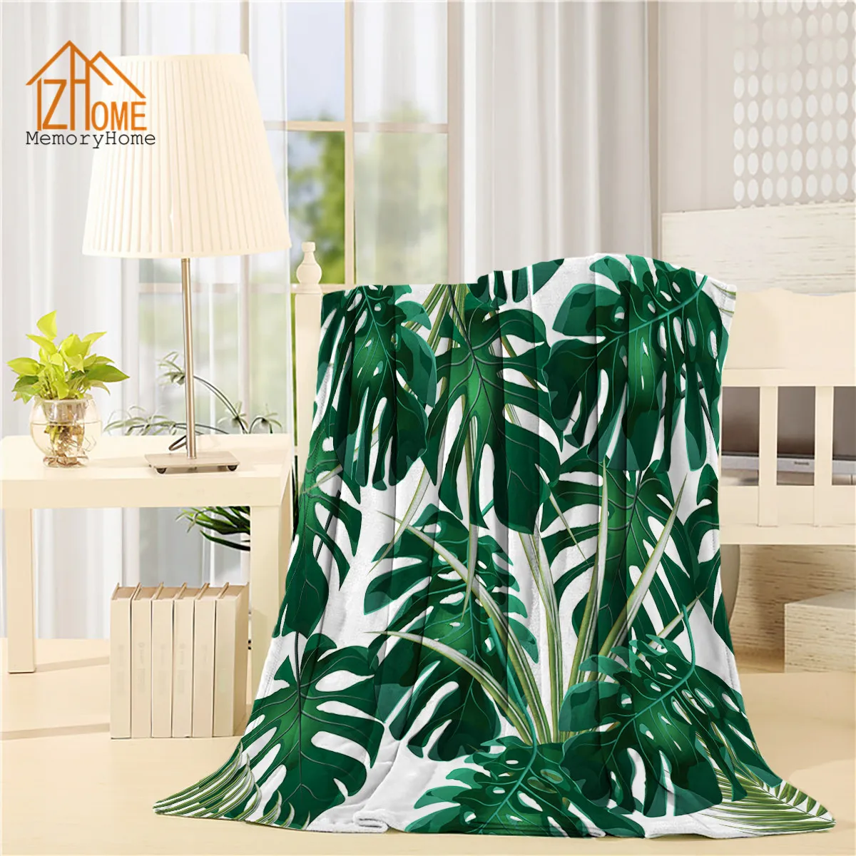 Флисовое одеяло с принтом в виде зеленых растений|personalized fleece blanket|bed blanketfleece blanket |