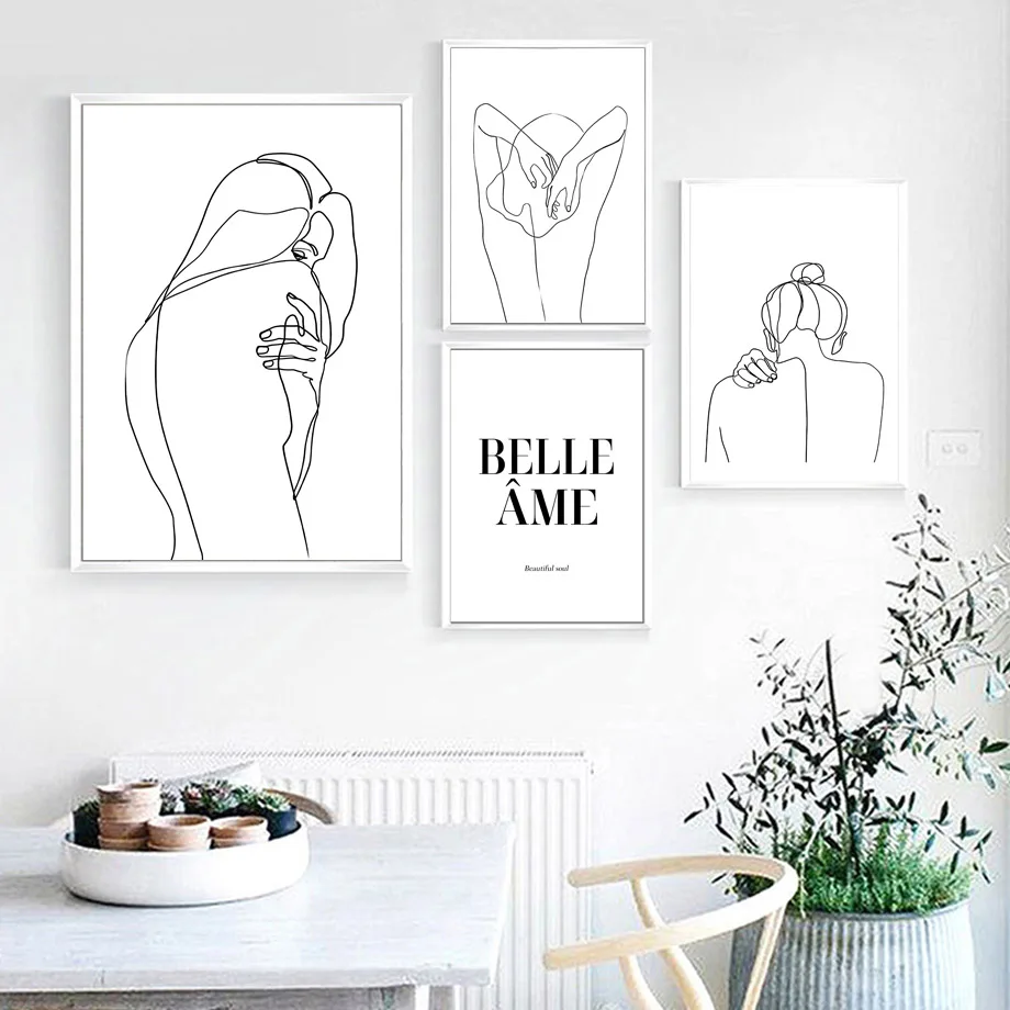 

Wall Art Canvas Painting Line Drawing Sexy Girl Black White Nordic Posters And Prints Abstract Wall Pictures For Living Room