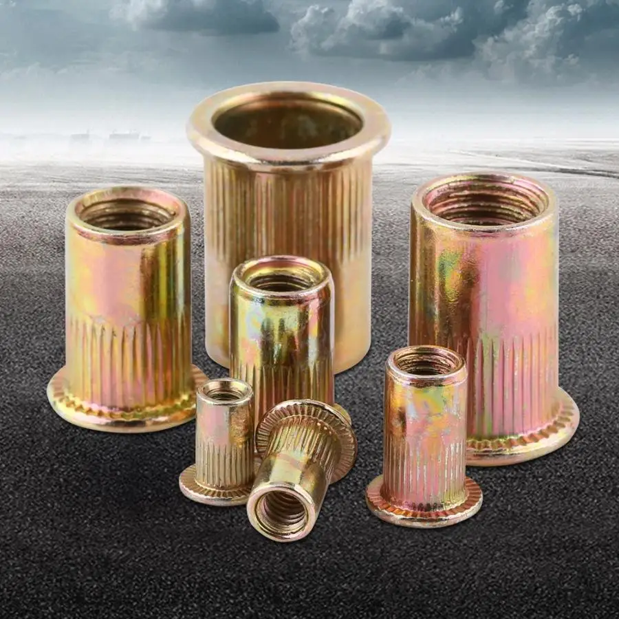 

M3-M12 Flat Head Threaded Rivet Insert Nutsert Zinc Plated Carbon Steel Rivet Nut Flange Nut Rivnut Fastener Repair Tool