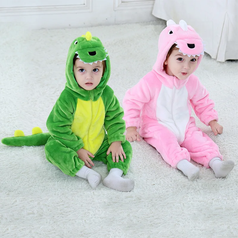 

Cosplay Green dinosaur Kigurumi baby Kids Cartoon Animal Costume Warm Soft Flannel Fancy Onesie Cute pajamas cartoon BodySuit