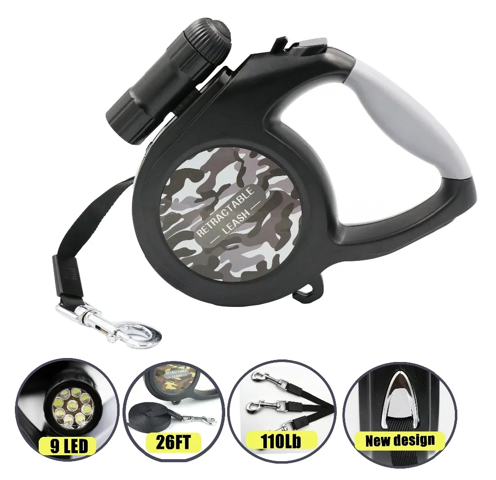 

New 5/8M Large Dog Leash for Medium Large Dog Training dog with LED L Extending Traction Rope Walking Leashes