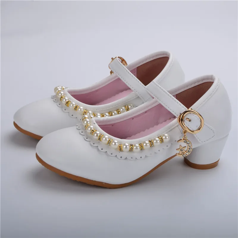 ULKNN жемчуг цветок обувь для девочек свадебные туфли стиль Роскошная детская балетная обувь для вечерние туфли для девочек - Цвет: White
