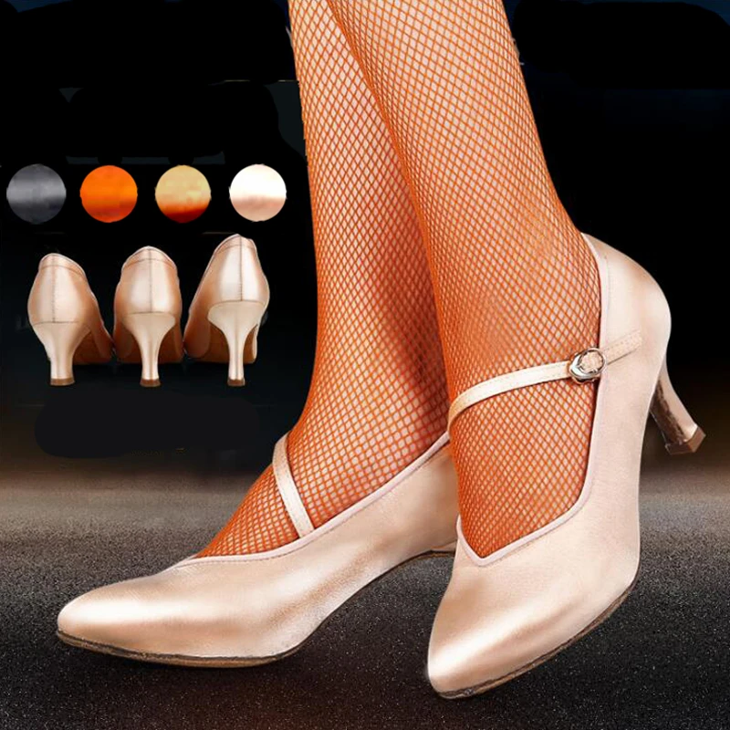 Zapatos de baile latino de salón para mujer, calzado de satén con punta cerrada, zapatos de baile de Salsa, Vals, tacón delgado de 5,5 cm/6,5 cm/7,5 cm|Calzado de baile| - AliExpress
